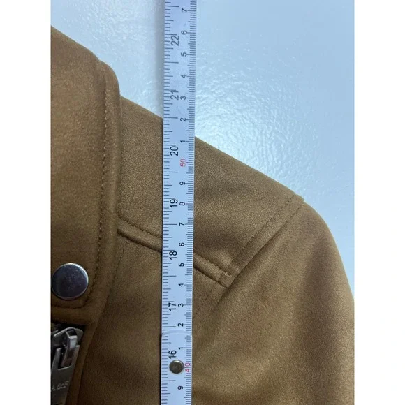 Abercrombie & Fitch Women Faux Suede  Zip Moto Biker Jacket Tan Brown M Edgy Chi - Picture 4 of 11